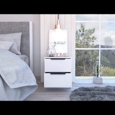 Tuhome Kaia Nightstand, Two Drawers, Metal Handle, White MLB6571